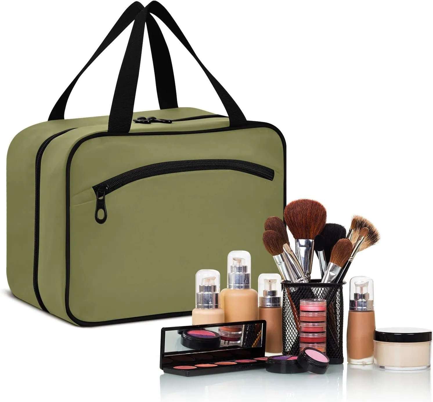 DOMIKING Dark Green Hanging Toiletry Bag Portable Cosmetic Bags Large Travel Makeup Organizers Holders for Men Women Traveling Toiletries