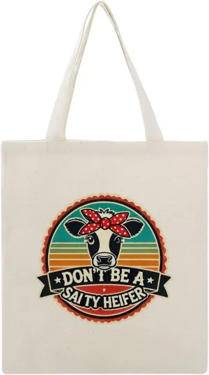 Don't Be A Salty Heifer Canvas Tote Bag Reusable Shopping Bag