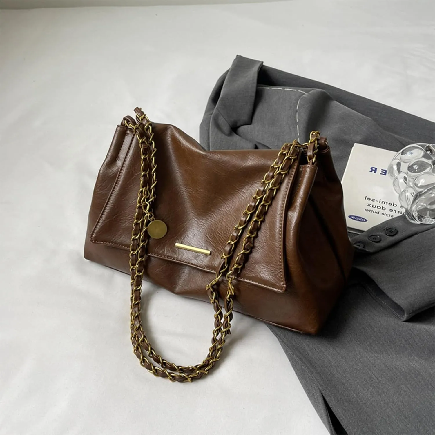DOTBABY Soft Leather Shoulder Bag for Women, Crossbody Bag with Metal Strap, Western Large Capacity Buckle Style Totes Bags