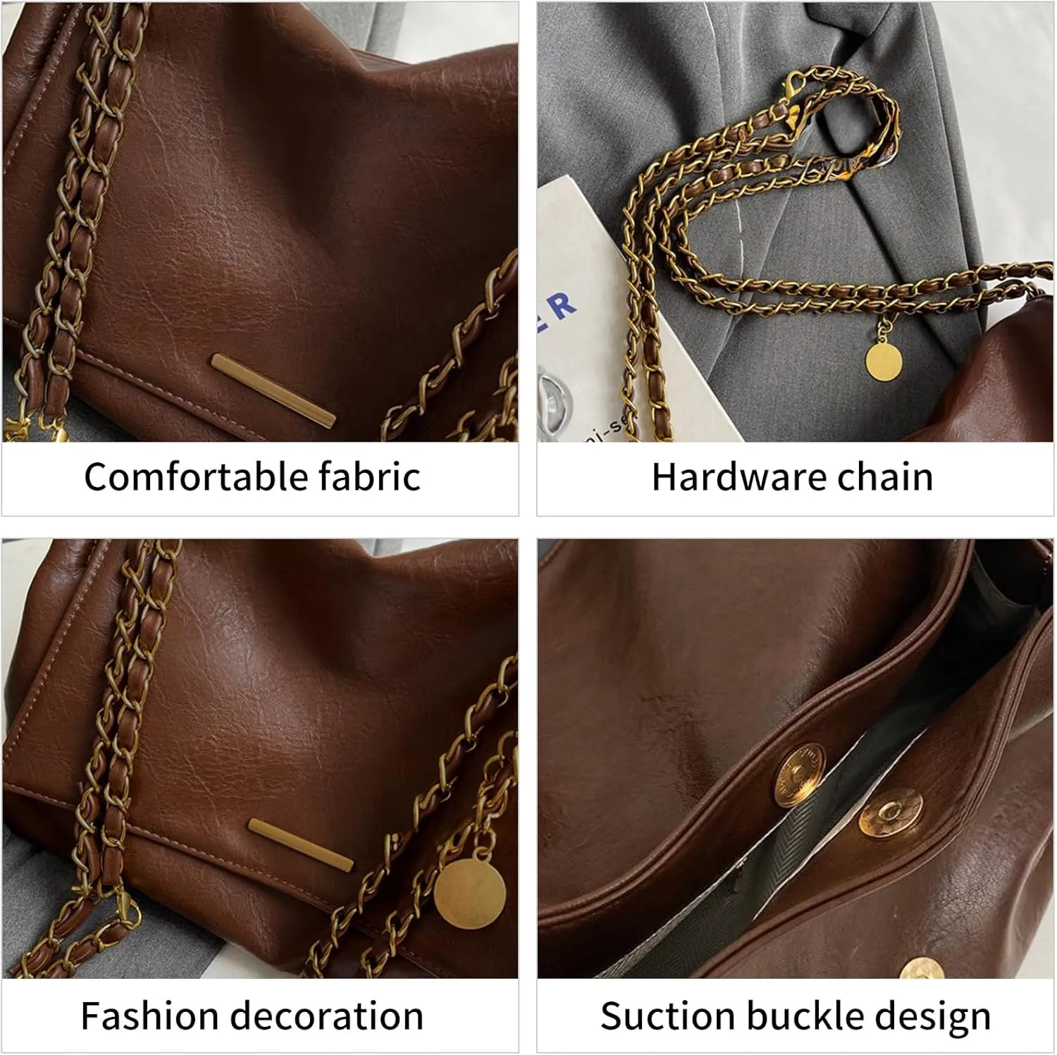 DOTBABY Soft Leather Shoulder Bag for Women, Crossbody Bag with Metal Strap, Western Large Capacity Buckle Style Totes Bags