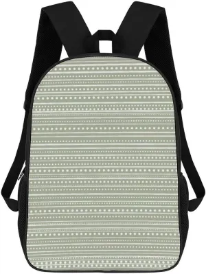 Dotted Striped Mudcloth Sage Green Backpack Lightweight Waterproof Laptop Backpack Unisex