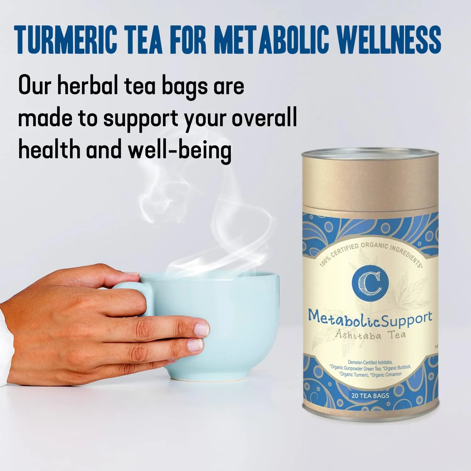 Dr. Cowan’s Garden Organic Ashitaba Green Tea - 20 Teabags - Metabolic Support Herbal Tea Bags with Turmeric Powder, Calming Digestive Support for Health & Well-Being, Ashitaba Herbs Grown in the USA