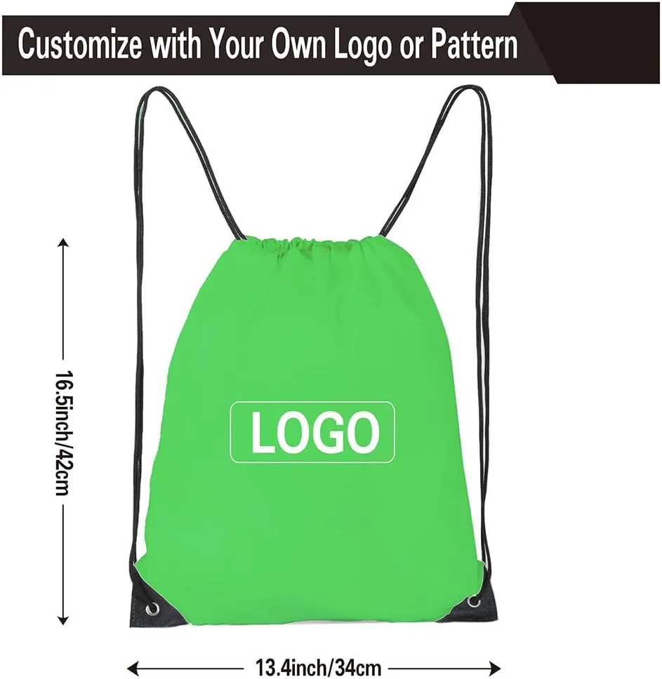 Drawstring Backpack, 30 Pcs Bulk Draw String Bags, Polyester Cinch Bag for Sport Gym, Green