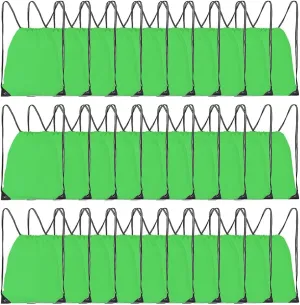 Drawstring Backpack, 30 Pcs Bulk Draw String Bags, Polyester Cinch Bag for Sport Gym, Green