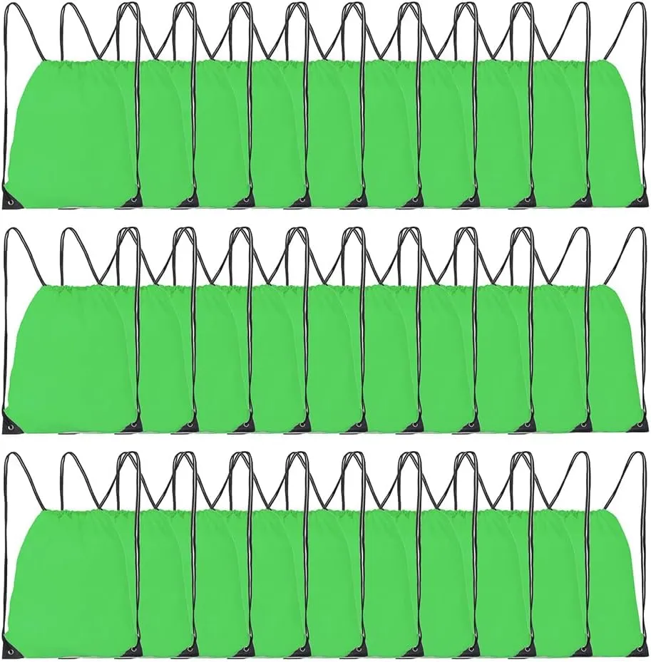 Drawstring Backpack, 30 Pcs Bulk Draw String Bags, Polyester Cinch Bag for Sport Gym, Green
