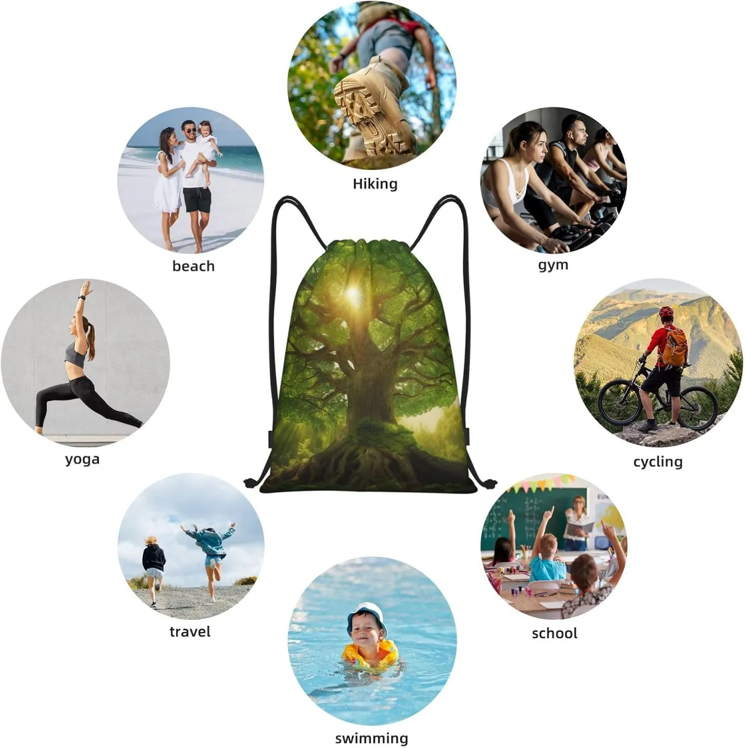 Drawstring Backpack Sports Gym Bag Nature Green Big Tree Drawstring Bags Foldable Backpack for Women Men