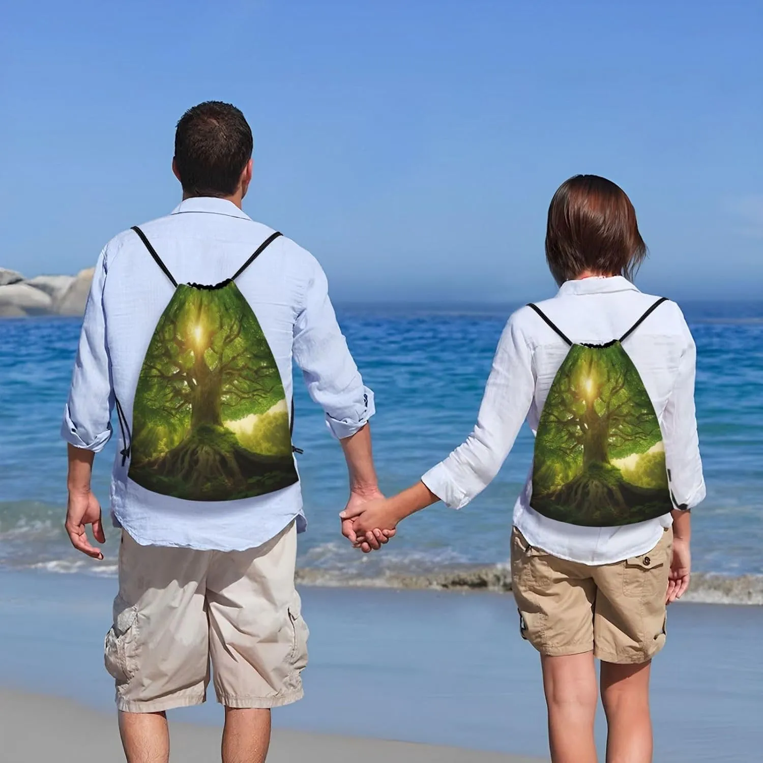 Drawstring Backpack Sports Gym Bag Nature Green Big Tree Drawstring Bags Foldable Backpack for Women Men