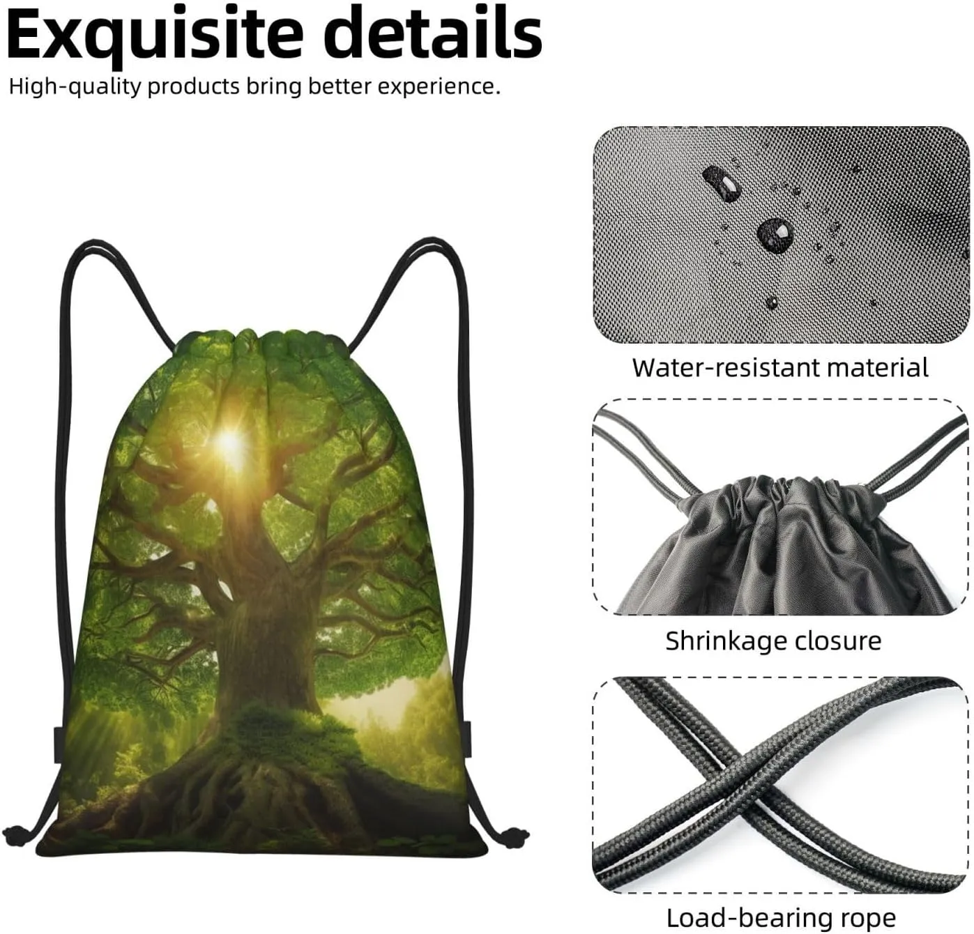 Drawstring Backpack Sports Gym Bag Nature Green Big Tree Drawstring Bags Foldable Backpack for Women Men