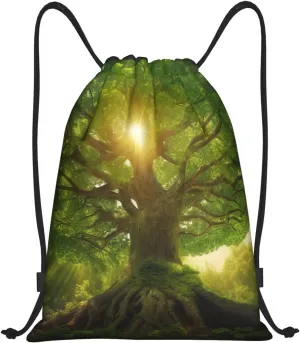 Drawstring Backpack Sports Gym Bag Nature Green Big Tree Drawstring Bags Foldable Backpack for Women Men