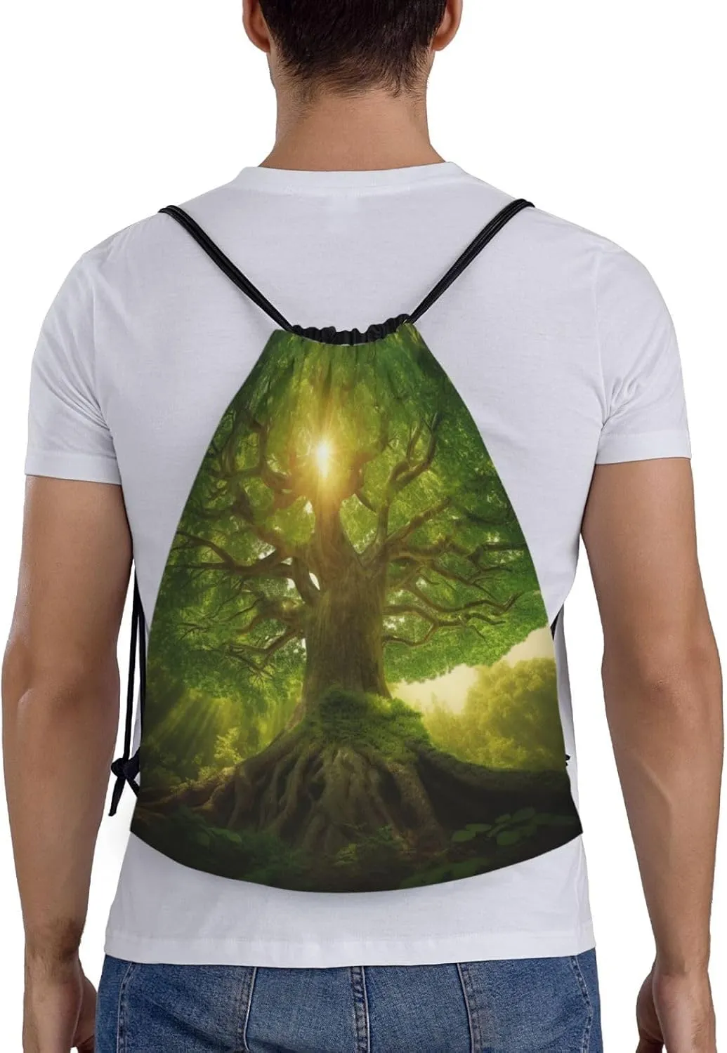 Drawstring Backpack Sports Gym Bag Nature Green Big Tree Drawstring Bags Foldable Backpack for Women Men