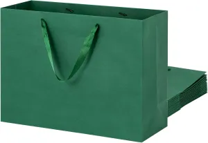 driew Large Green Gift Bags, 12 Pack Extra Large Dark Deep Green Gift Bag Ribbon Handles Heavy Duty Paper Gift Bags 15.8x5.9x12 inches Party Gift Bags for Shopping, Pakcing,Retail