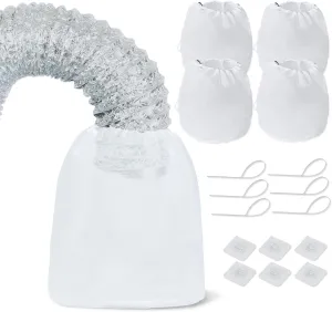 Dryer Vent Lint Catcher Bags 4 Set - Vent Cleaning Kit with Lint Traps and Filter for Washing Machine Hose, Indoor/Outdoor Use