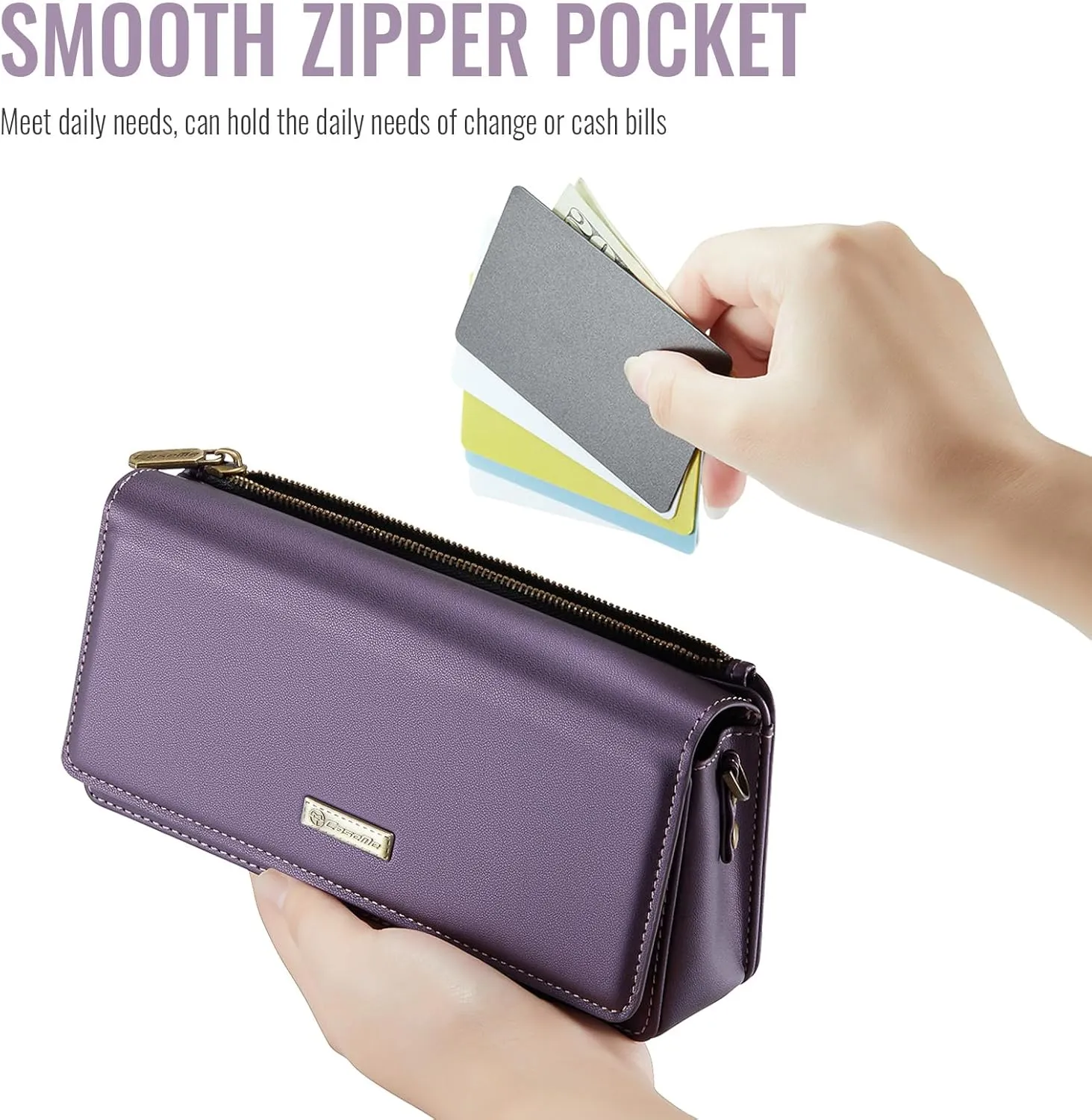 Dteck PU Leather Cell Phone Bag with Shoulder Strap and Wrist Strap Lanyard, 8 Card Slots, RFID Blocking, Zipper Pocket, Magnetic Snap Closure, Small Casual Crossbody Handbag Purse for Women, Purple