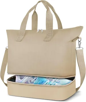 Duffel Bag for Women Men,Carry-On Weekender Overnight Bag with Shoe Compartment for Travel,Personal Item Gym Sports (Khaki)