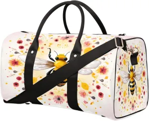 Duffel Bags Honeybee Floral Large Tote Bag Honeybee Overnight Travel Bags for Women Men Lightweight Duffel Bag Adjustable Strap Carry On Bag Waterproof Gym Travel Bag