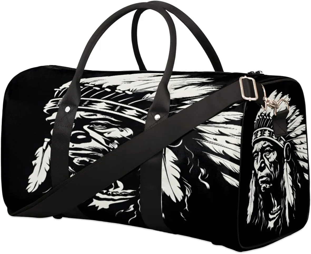 Duffel Bags Indian Head Large Tote Bag Ethic Mascot Overnight Travel Bags for Women Men Lightweight Duffel Bag Adjustable Strap Carry On Bag Waterproof Gym Travel Bag