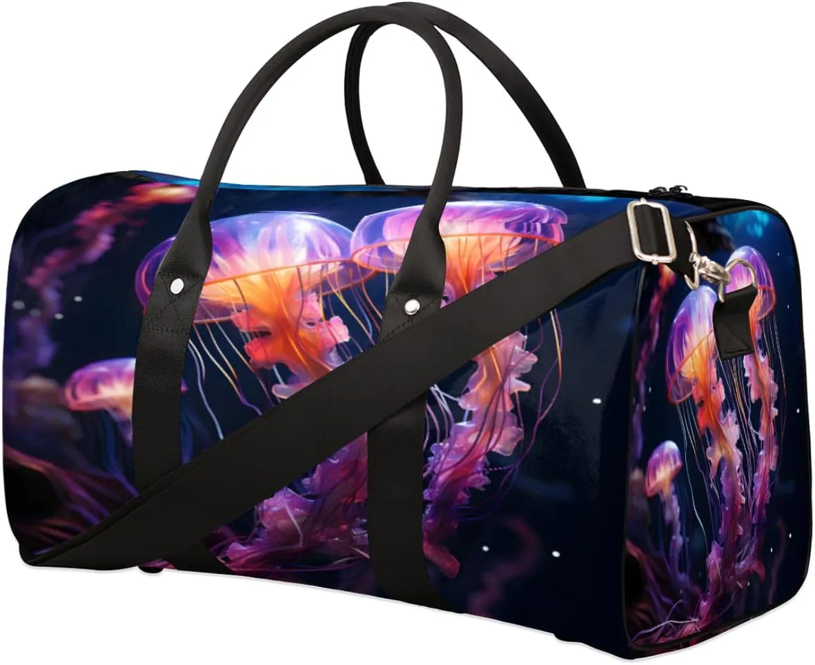 Duffel Bags Jellyfish Ocean Large Tote Bag Jellyfish Overnight Travel Bags for Women Men Lightweight Duffel Bag Adjustable Strap Carry On Bag Waterproof Gym Travel Bag