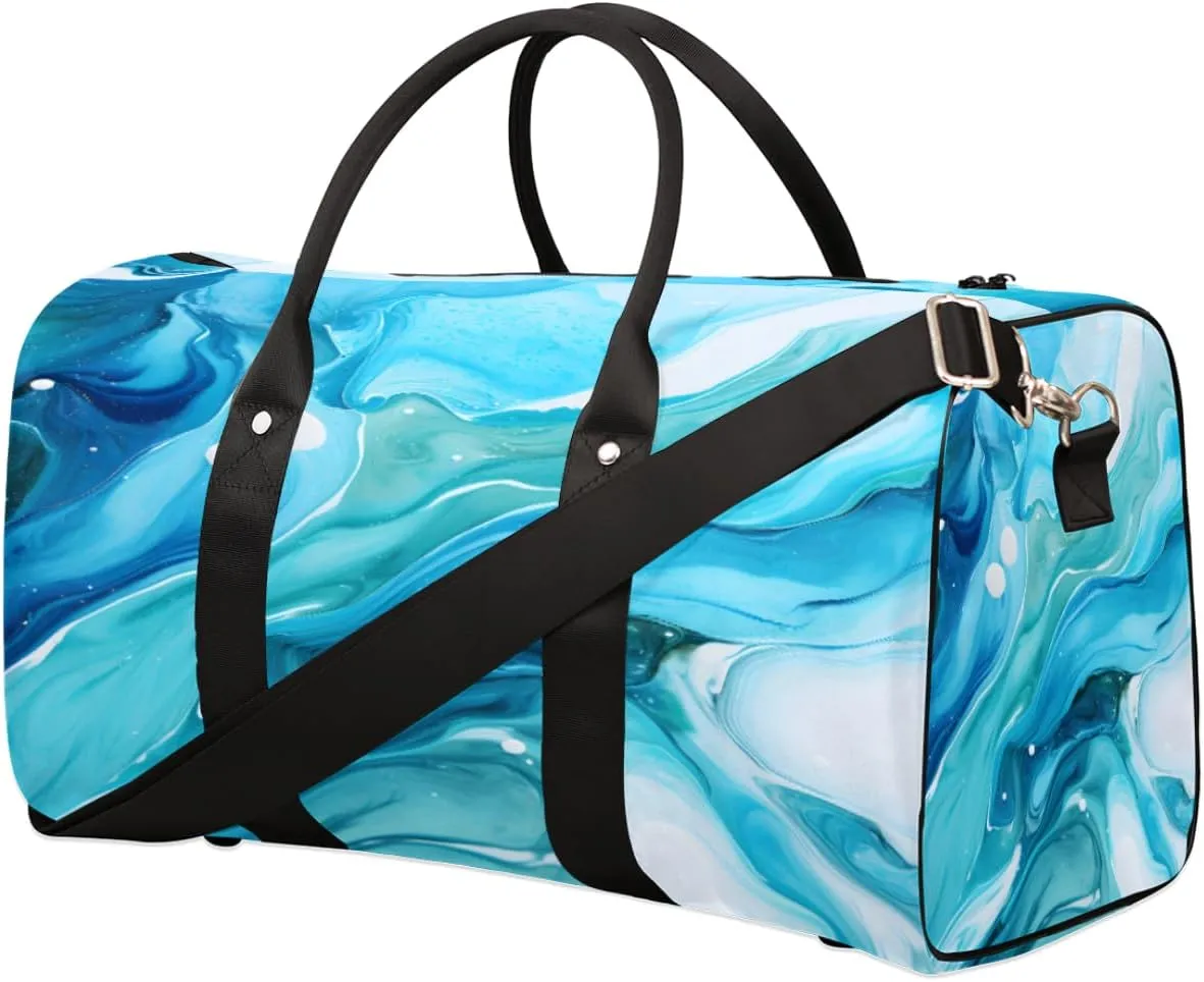 Duffel Bags Liquid Texture Blue Large Tote Bag Marbling Pattern Overnight Travel Bags for Women Men Lightweight Duffel Bag Adjustable Strap Carry On Bag Waterproof Gym Travel Bag