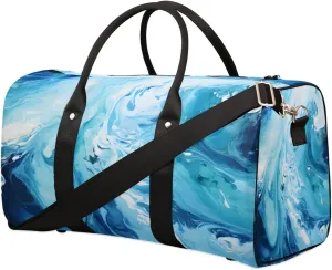 Duffel Bags Marbling Skin Large Tote Bag Blue Liquid Texture Overnight Travel Bags for Women Men Lightweight Duffel Bag Adjustable Strap Carry On Bag Waterproof Gym Travel Bag