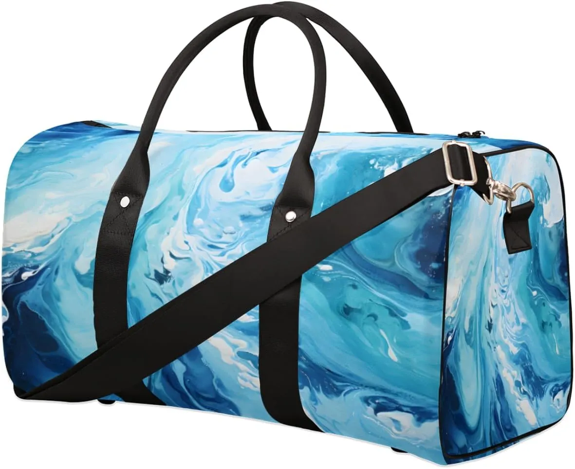 Duffel Bags Marbling Skin Large Tote Bag Blue Liquid Texture Overnight Travel Bags for Women Men Lightweight Duffel Bag Adjustable Strap Carry On Bag Waterproof Gym Travel Bag