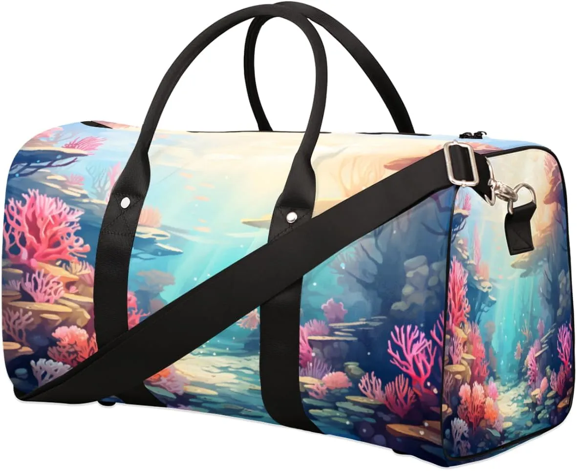 Duffel Bags Marine Corals Large Tote Bag Underwater World Seaweed Overnight Travel Bags for Women Men Lightweight Duffel Bag Adjustable Strap Carry On Bag Waterproof Gym Travel Bag