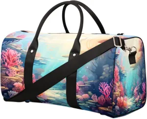 Duffel Bags Marine Corals Large Tote Bag Underwater World Seaweed Overnight Travel Bags for Women Men Lightweight Duffel Bag Adjustable Strap Carry On Bag Waterproof Gym Travel Bag