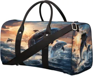 Duffel Bags Ocean Sea Dolphin Large Tote Bag Dolphin Overnight Travel Bags for Women Men Lightweight Duffel Bag Adjustable Strap Carry On Bag Waterproof Gym Travel Bag