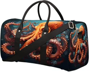 Duffel Bags Octopus Large Tote Bag Orange Octopus Overnight Travel Bags for Women Men Lightweight Duffel Bag Adjustable Strap Carry On Bag Waterproof Gym Travel Bag