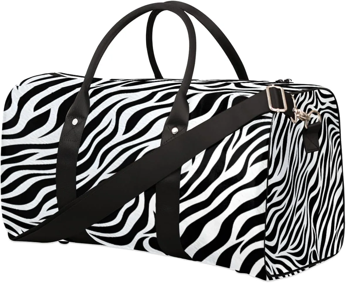 Duffel Bags Zebra Texture Large Tote Bag Zebra Skin Overnight Travel Bags for Women Men Lightweight Duffel Bag Adjustable Strap Carry On Bag Waterproof Gym Travel Bag