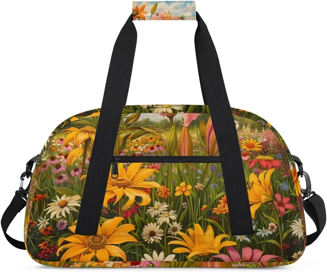 Duffle Bag Bee Flower Leaf Pastoral Gym Bag Travel Bag Luggage Bag Waterproof Lightweight Sports for Dance Gymnastics Cheers Soccer Wrestling Hospital, for Weekender Overnight