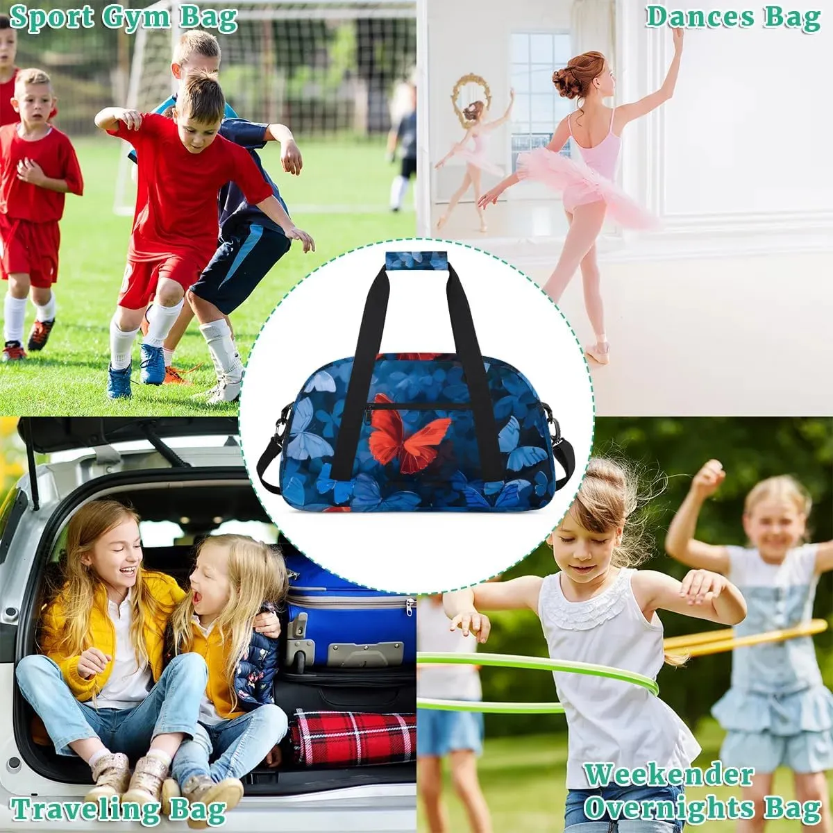 Duffle Bag Butterfly Flower Red Animal Gym Bag Travel Bag Luggage Bag Waterproof Lightweight Sports for Dance Gymnastics Cheers Soccer Wrestling Hospital, for Weekender Overnight