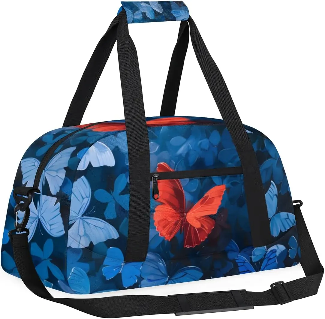 Duffle Bag Butterfly Flower Red Animal Gym Bag Travel Bag Luggage Bag Waterproof Lightweight Sports for Dance Gymnastics Cheers Soccer Wrestling Hospital, for Weekender Overnight