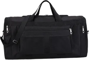 Duffle Bag Carry on Overnight Bag Waterproof Weekend Foldable Hospital with Shoulder Strap Travel Duffle for Sport Training Business Trip BlackBag
