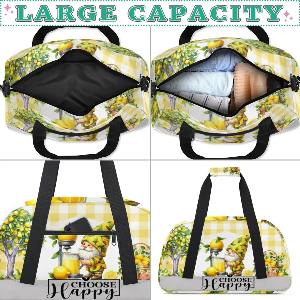 Duffle Bag Dwarf Lemon Tree Trellis PersonalizedGym Bag Travel Bag Luggage Bag Waterproof Lightweight Sports for Dance Gymnastics Cheers Soccer Wrestling Hospital, for Weekender Overnight