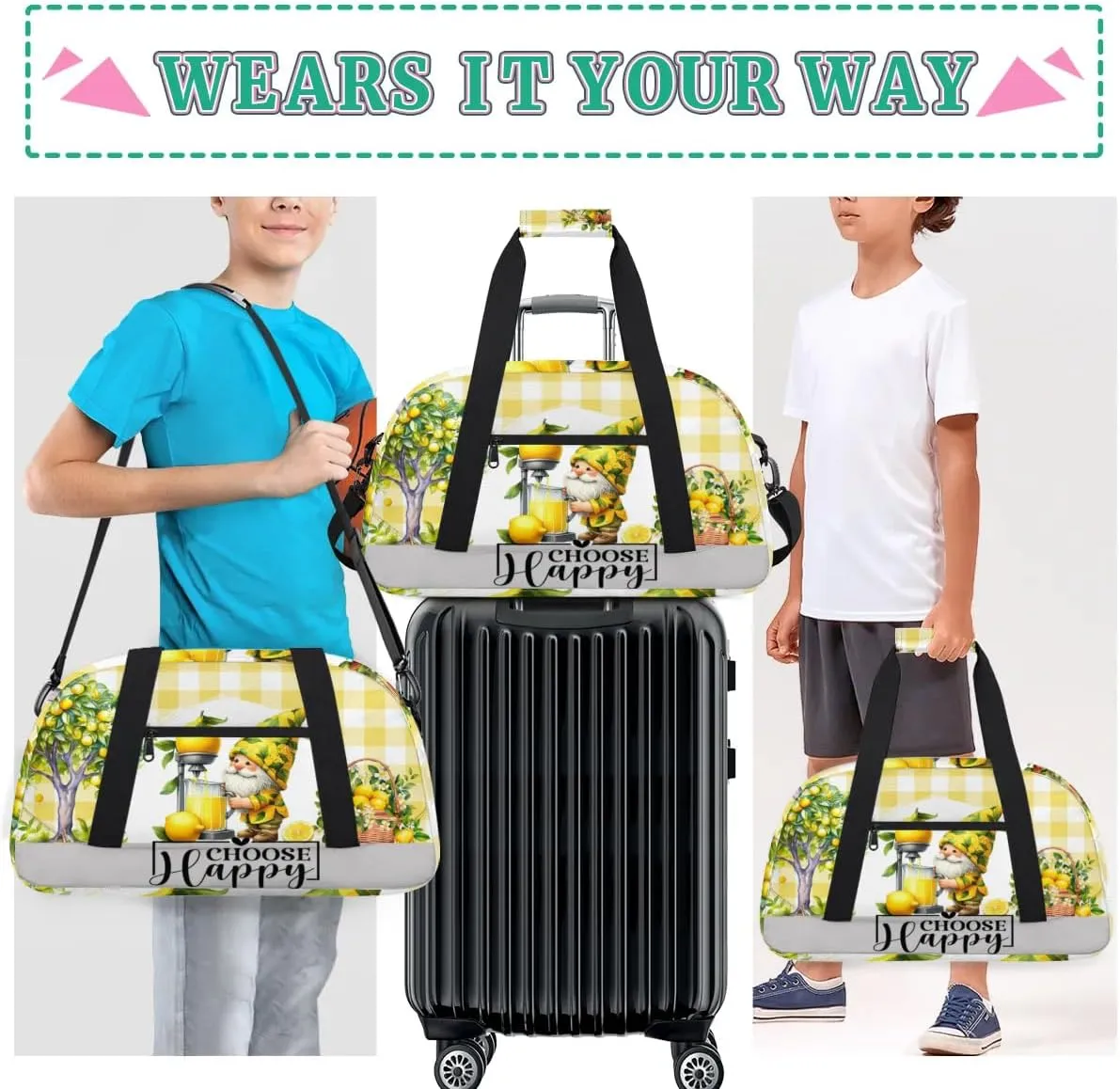 Duffle Bag Dwarf Lemon Tree Trellis PersonalizedGym Bag Travel Bag Luggage Bag Waterproof Lightweight Sports for Dance Gymnastics Cheers Soccer Wrestling Hospital, for Weekender Overnight