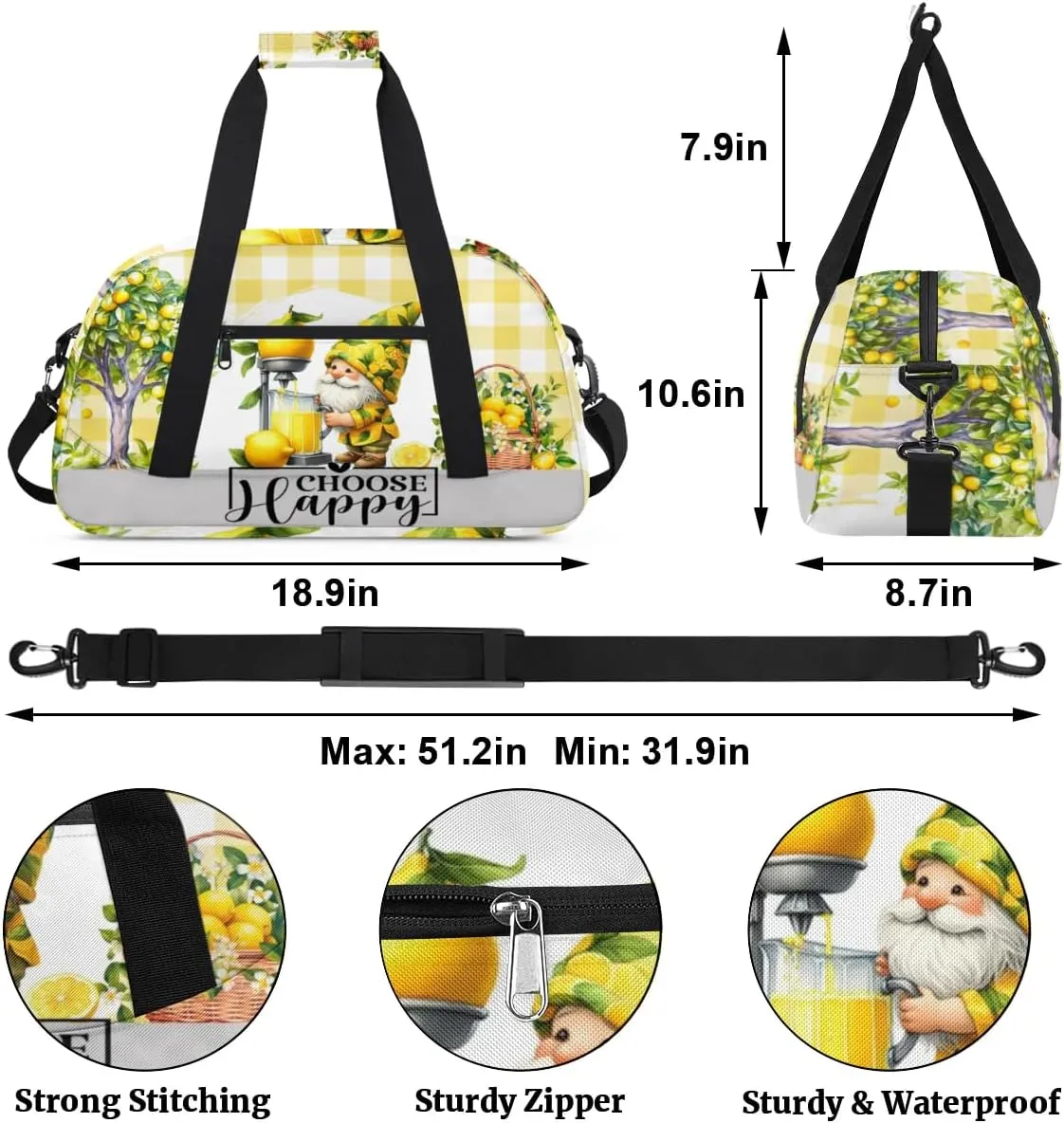 Duffle Bag Dwarf Lemon Tree Trellis PersonalizedGym Bag Travel Bag Luggage Bag Waterproof Lightweight Sports for Dance Gymnastics Cheers Soccer Wrestling Hospital, for Weekender Overnight