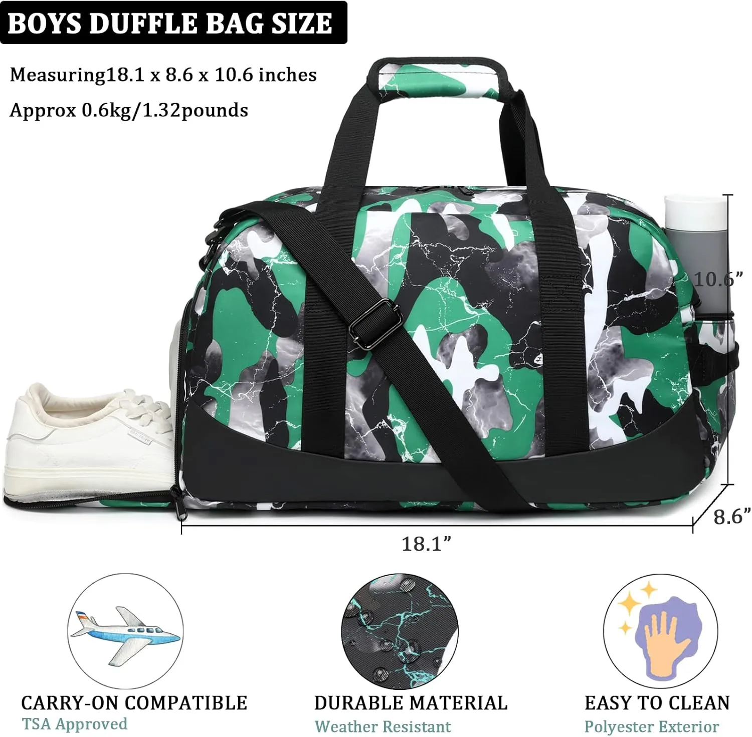 Duffle Bag for Boy Teens Athletic Bag for Sports Gym Bag with Shoe Compartment, Teen Boys Gymnastics Bag Carry On Weekender Travel Bag