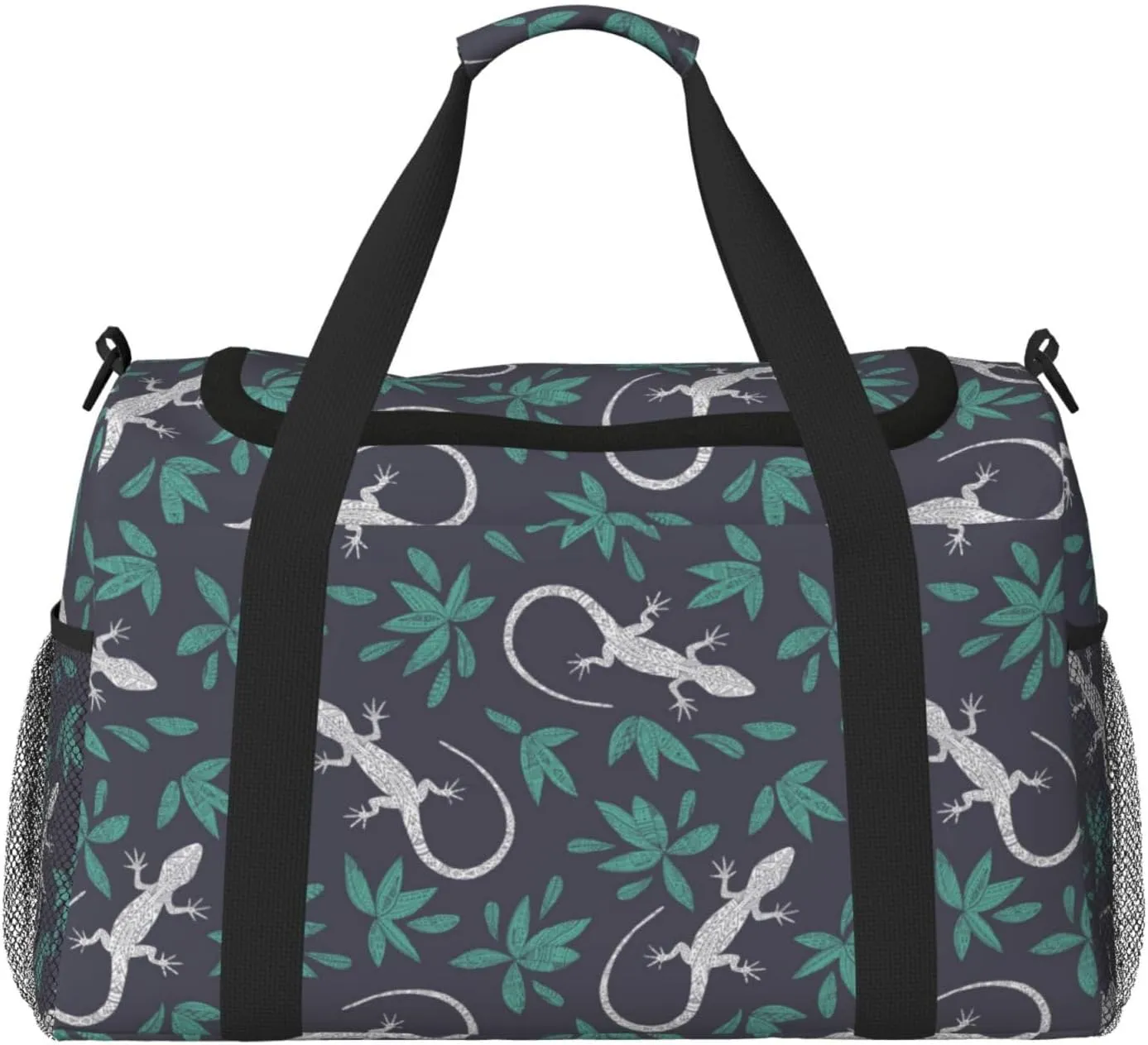 Duffle Bag for Travel, Gecko Lizard Leaves Green Weekender Overnight Duffel Bag, Carry On Bag Gym Bag for Women Men, Personal Item Travel Bag