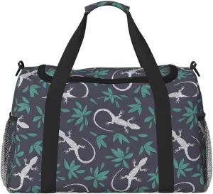 Duffle Bag for Travel, Gecko Lizard Leaves Green Weekender Overnight Duffel Bag, Carry On Bag Gym Bag for Women Men, Personal Item Travel Bag