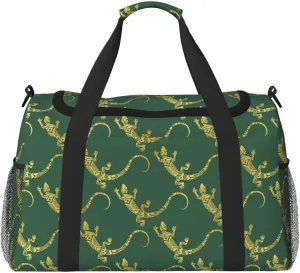 Duffle Bag for Travel, Green Cute Lizard Weekender Overnight Duffel Bag, Carry On Bag Gym Bag for Women Men, Personal Item Travel Bag