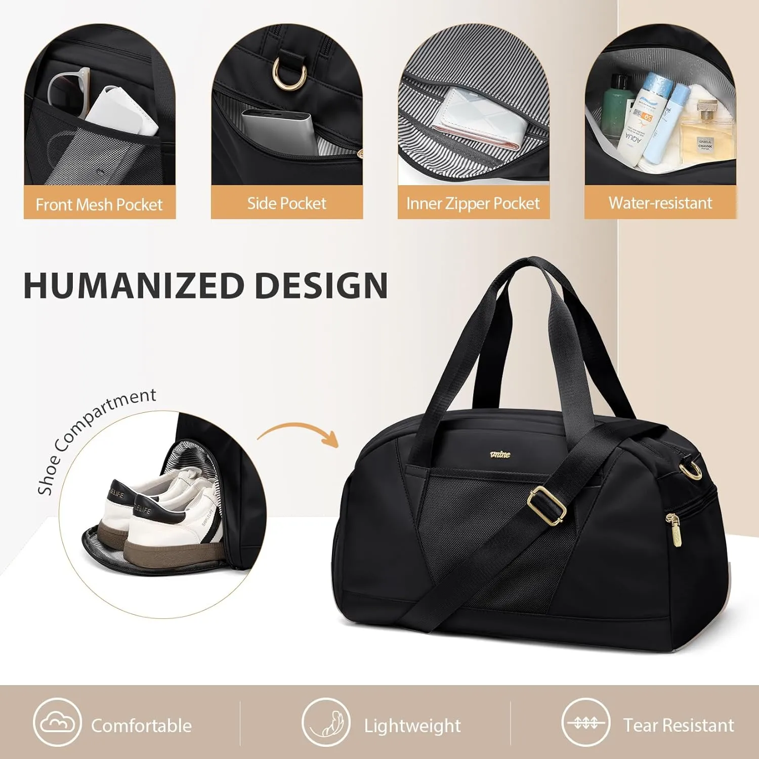 Duffle Bag for Women Men Travel Bags with Shoes Compartment Carry On Weekender Bag Airlines Approved Duffel Bag with Wet Pocket Water Resistant Overnight Sports Workout Dance Bags