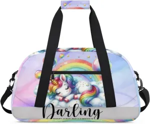 Duffle Bag Unicorn Rainbow Bubbles PersonalizedGym Bag Travel Bag Luggage Bag Waterproof Lightweight Sports for Dance Gymnastics Cheers Soccer Wrestling Hospital, for Weekender Overnight