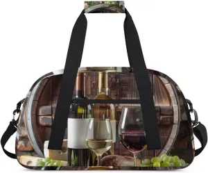 Duffle Bag Wine Grapes Cheese Cup Gym Bag Travel Bag Luggage Bag Waterproof Lightweight Sports for Dance Gymnastics Cheers Soccer Wrestling Hospital, for Weekender Overnight