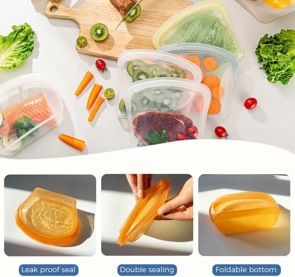 Durbl-Reusable Silicone Bags, 5 Pack(Lemon), Snack  Sandwich  Half-Gallon, Microwave, Dishwasher and Freezer Safe Silicone Bags For Food & Travel, Reusable Baggies Perfect for Snack Sandwich Storage