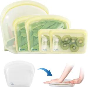 Durbl-Reusable Silicone Bags, 5 Pack(Lemon), Snack  Sandwich  Half-Gallon, Microwave, Dishwasher and Freezer Safe Silicone Bags For Food & Travel, Reusable Baggies Perfect for Snack Sandwich Storage
