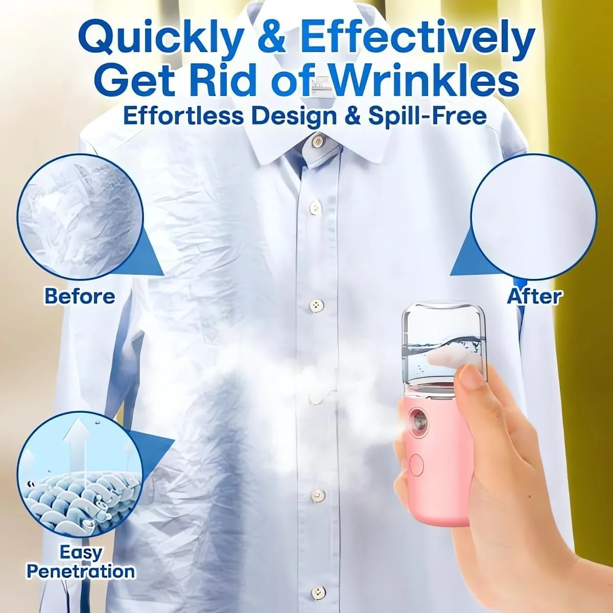 Easy Care Sunshine 15s Heat-Up Mini Travel Steamer - 2024 New Rechargeable Cordless Clothes Steamer Battery Operated Eco-friendly, Handheld Garment Fabric Steam Iron for Travel Home (2PC-A)
