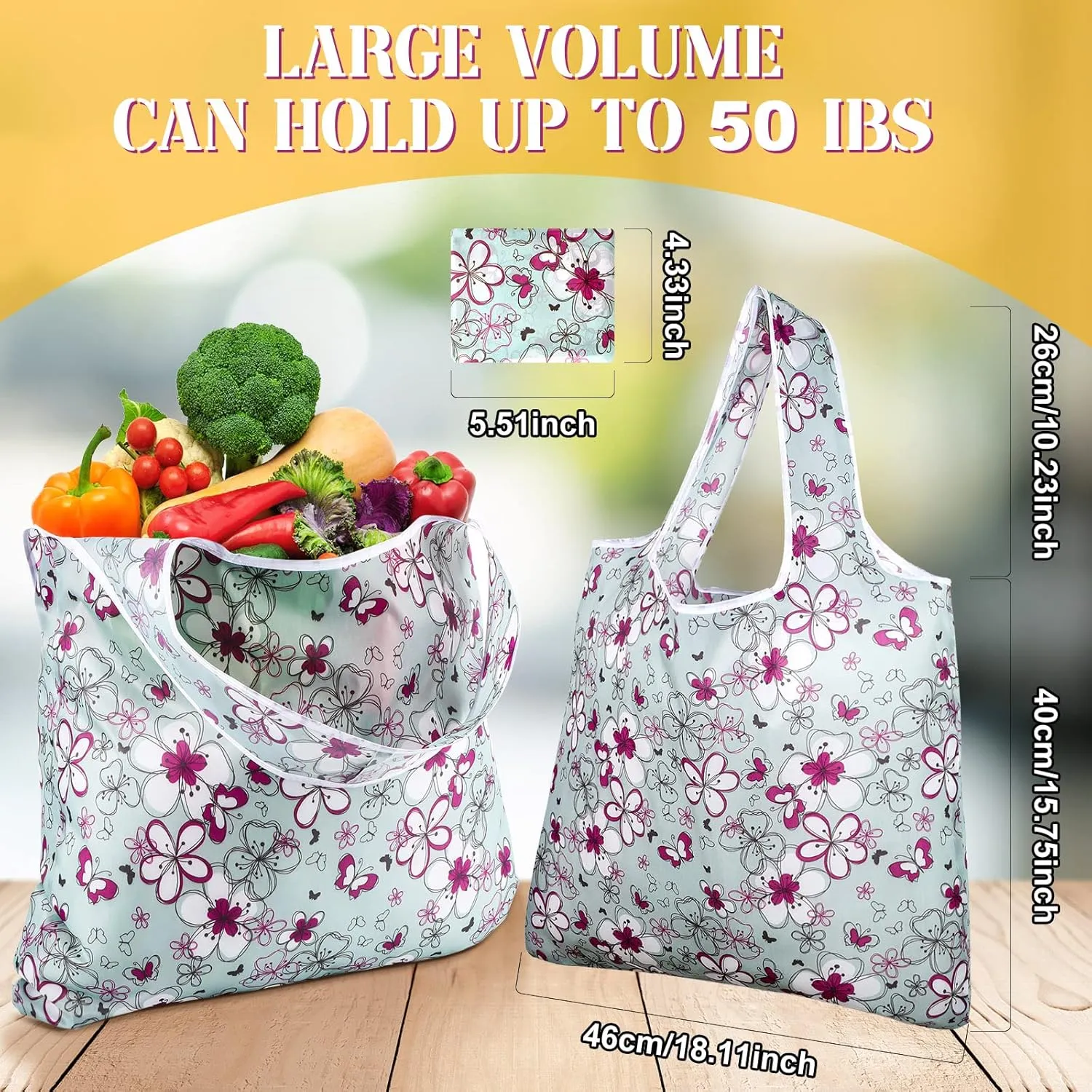 Eccliy 24 Pieces Reusable Grocery Bags Polyester Shopping Bags for Groceries Multi Colors Reusable Foldable Shopping Tote(Flower Style)