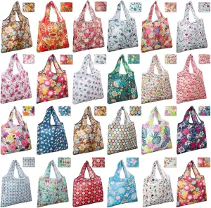 Eccliy 24 Pieces Reusable Grocery Bags Polyester Shopping Bags for Groceries Multi Colors Reusable Foldable Shopping Tote(Flower Style)