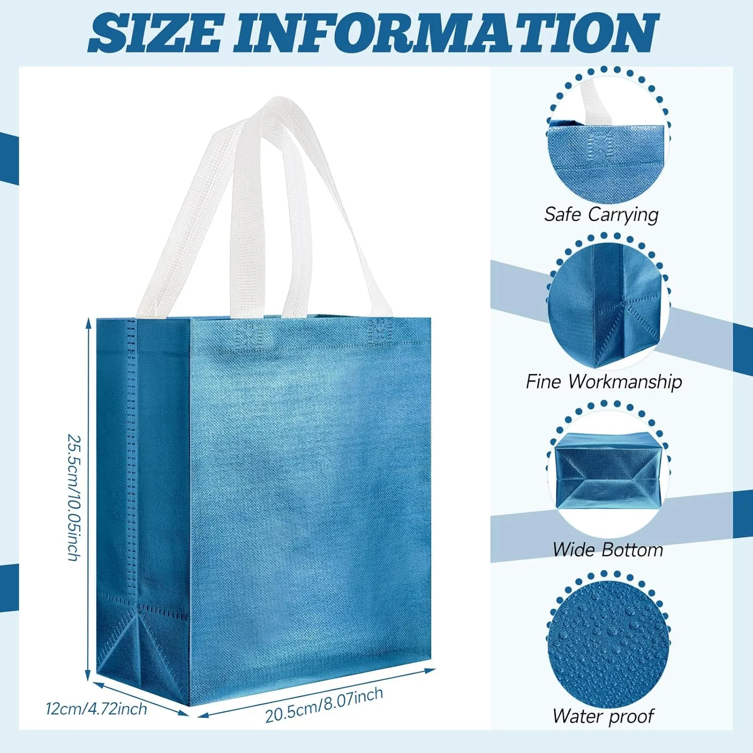 Eccliy 80 Pieces Gift Bags Set Glossy Reusable Tote with Handles Grocery Bags Bulk for Wedding, Bachelorette Party, Christmas(Medium,Lake Blue)