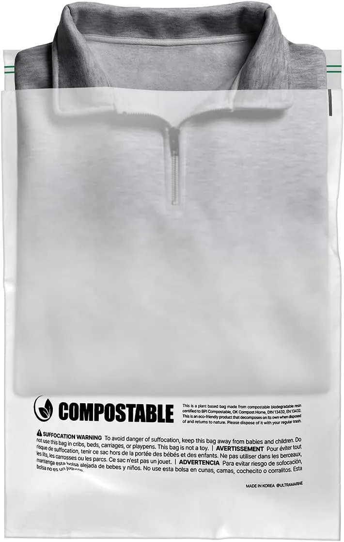 Eco Friendly Clear Poly Bags with Suffocation Warning - 10" x 13" (100 Count) - Strong Self Seal - Biodegradable Premium Frosted Bag for Packaging